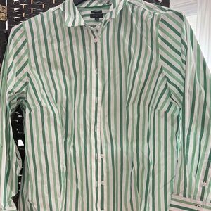 Talbots Men's Green and White Striped Button Down Shirt